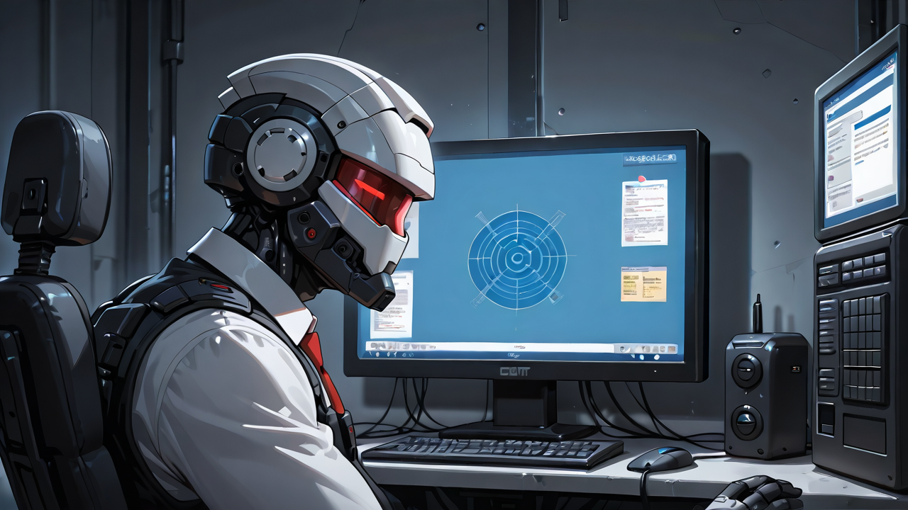 Bildprompt: Ein Roboter arbeitet am Desktop-PC
