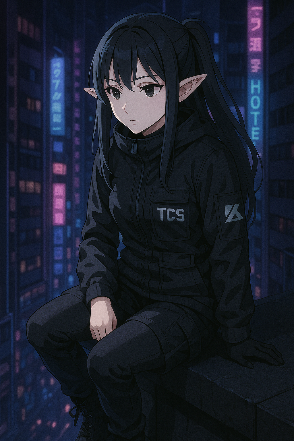 AdultTech-Chan chilling on a Skyscraper roof